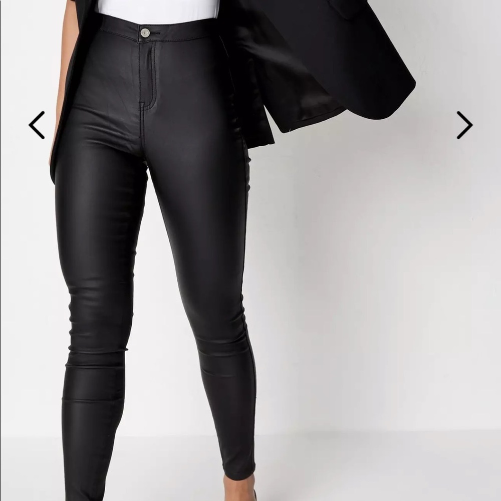 High waisted black pleather jeans